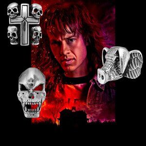 Cosplay Eddie Munson Stranger Things Large Jewelry Set with opal "mood" ring